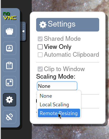 Choose scaling in noVNC