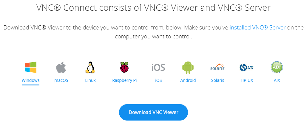 RealVNC Download Page